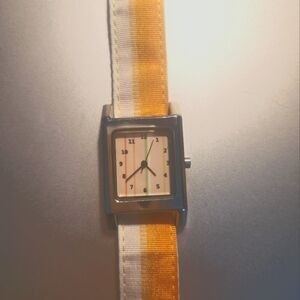 Gymboree Silver Watch with Orange and Off White Fabric Strap
